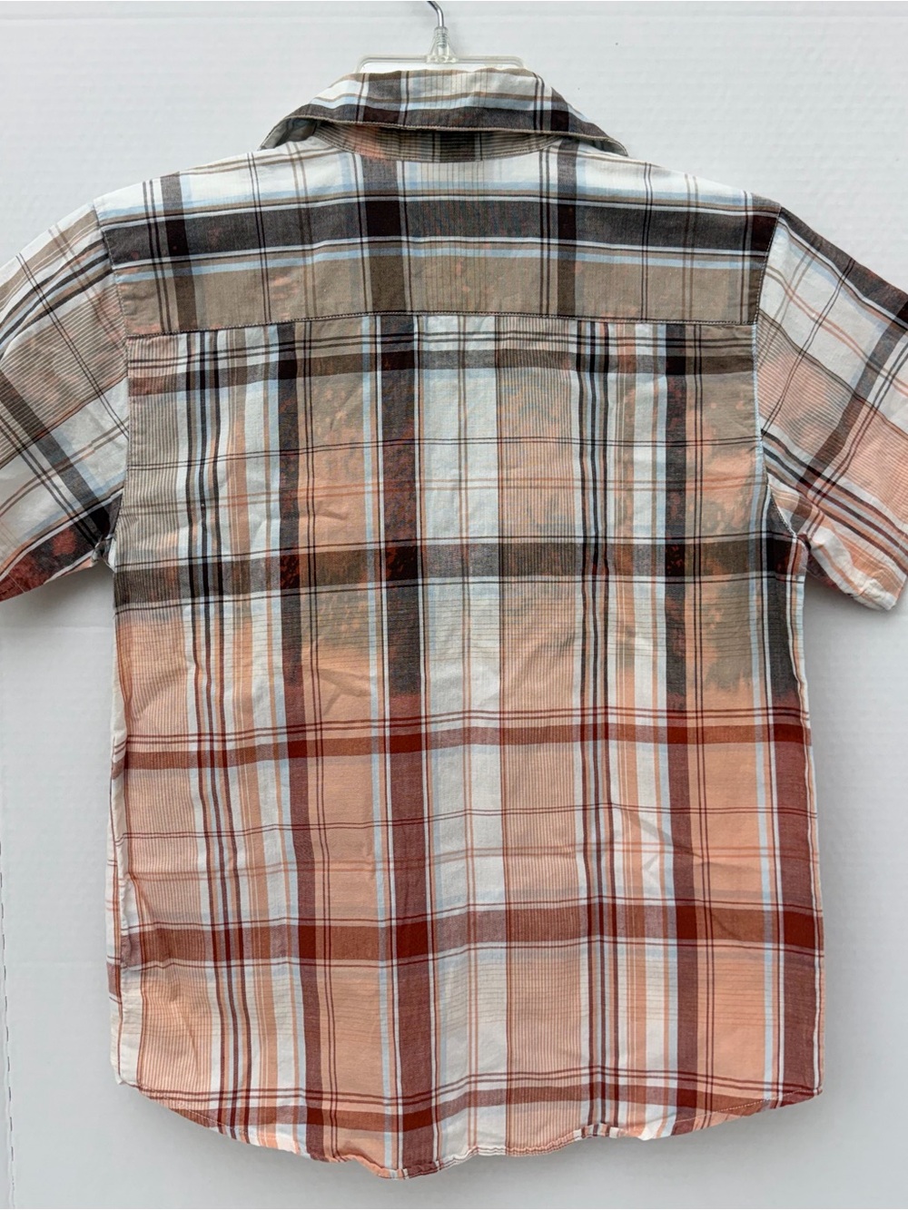 Bugle Boy Boy Size 10/12 Brown Plaid Ombre Distressed Look Button Down Shirt - Picture 2 of 5